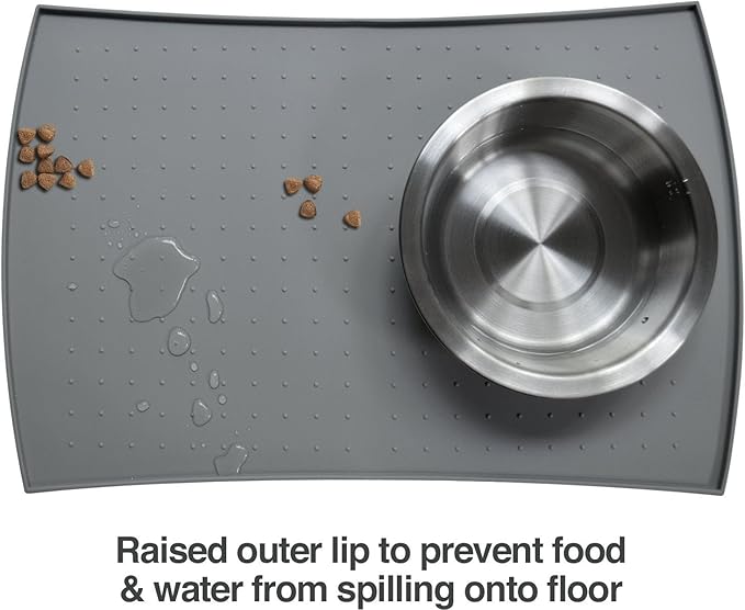 PetFusion Large Waterproof Pet Food Mat (24x16). FDA Grade Silicone [Superior Hygiene, Non-Toxic, Multiple Sizes] for Dogs or Cats, Gray (Pack of 2)