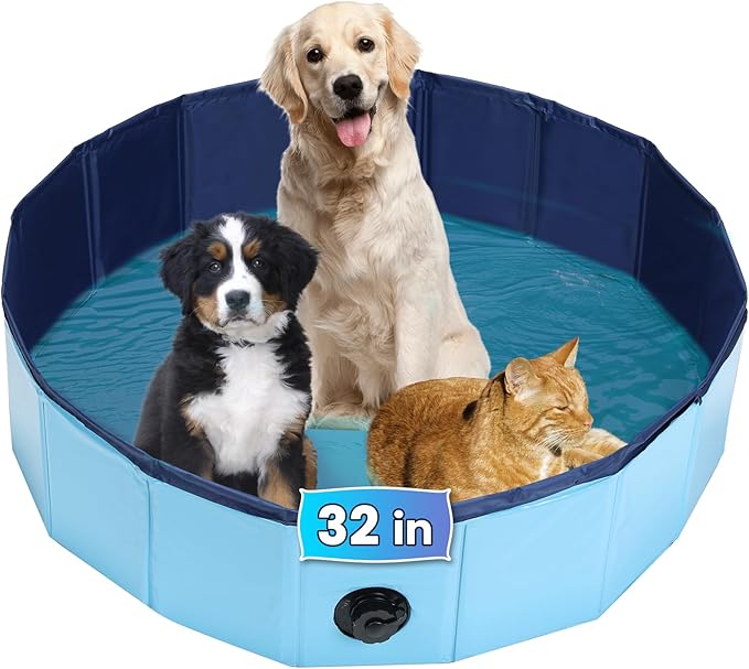 Dog Whelping Box, Foldable Birthing Pool for Dogs, Whelping Pool for Puppies, Portable Plastic Swimming Pool & Bath Tub for Dogs, Blue (31.5" Dia. × 7.9" H (80cm × 20cm))