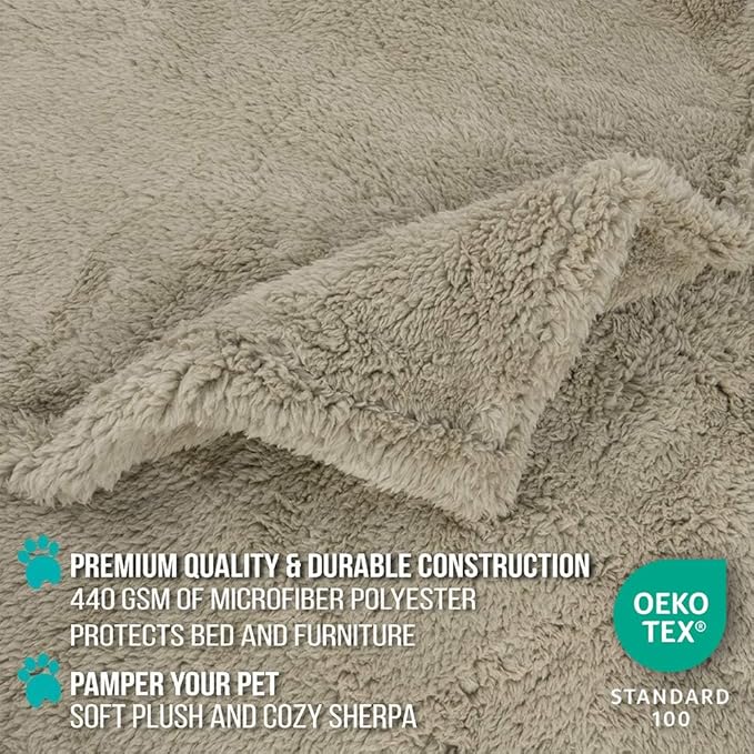 PetAmi Fluffy Waterproof Dog Blanket for Couch and Bed, Reversible Sherpa Pet Throw, Pee Proof Furniture Protector Sofa Cover, Washable Cat Blanket for Medium Large Dogs and Cats (Taupe Camel, 40x60)