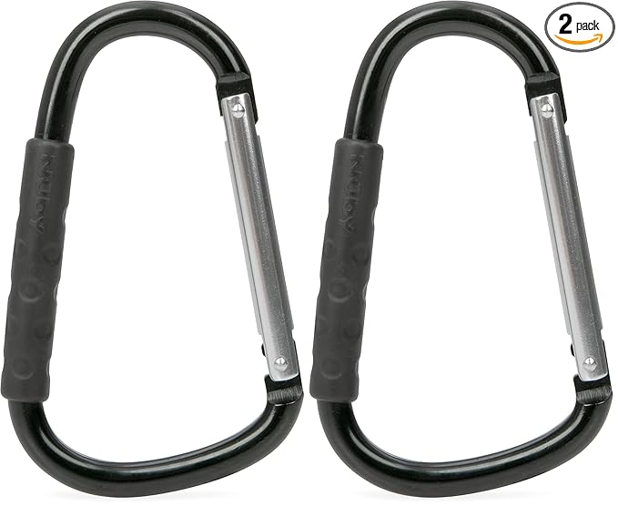 Nuby Large Handy Hook Carabiner Stroller Clip with Textured Soft Grip - Black (Pack of 2)