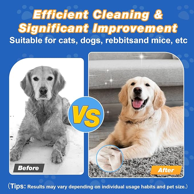 Pet Glove Wipes for Dogs and Cats, Deodorizing Cleaning Gloves, Hypoallergenic Coconut Oil Grooming Wipes, Individually Wrapped, for Pet Dry Cleaning, Daily Care and Travel, 18 Pcs