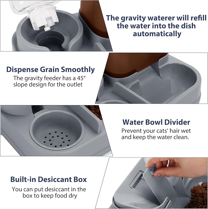 Yummy Sam Automatic Small Pet Feeder and Water Dispenser, 2 in 1 Gravity Cat Auto Pet Feeder and Waterer Set Feeder Dish for Small Medium Pets Dog Puppy Kitten (Brown·)
