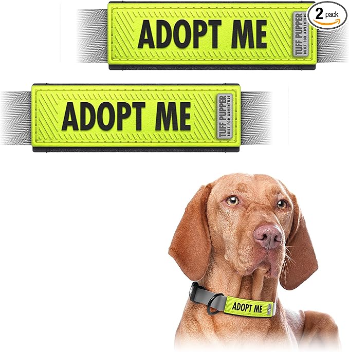 Tuff Pupper 2-Pack Waterproof Collar Sleeves | Fits Any 3/4 Inch Wide Dog Collar | Dual Sided Message | Durable Silicone & Neoprene | Odor & Stink Proof | Easy Slide On & Off (Adopt Me, Small)