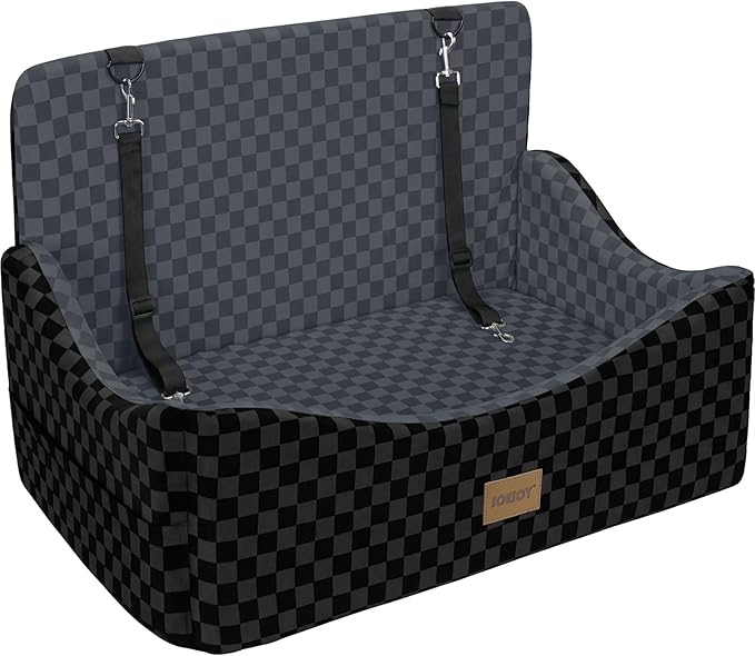 JOEJOY Dog Car Seat for Medium/Large Dogs - Reversible Dual-Sided Travel Dog Car Bed with Memory Foam, Washable Pet Booster Seat for Do gs up to 55 lbs or 2 Small Dogs, 2 Safety Leashes, Dark Grey