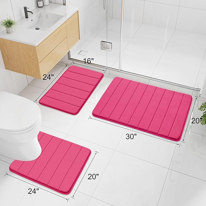 Buganda Memory Foam Bath Mat, 60" x 24", Ultra Soft and Non-Slip Bathroom Rugs, Water Absorbent and Machine Washable Bath Rug Runner for Bathroom, Shower, and Tub, Deep Pink