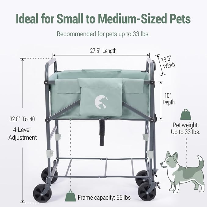 Elevated Dog Bath Tub for Small & Medium Dogs, 32.8"-40" 4-Level Adjustable Height Folding Pet Grooming Station with Wheels, Portable Dog Wash Station, 1000D PVC, Fits Dogs up to 33 lbs
