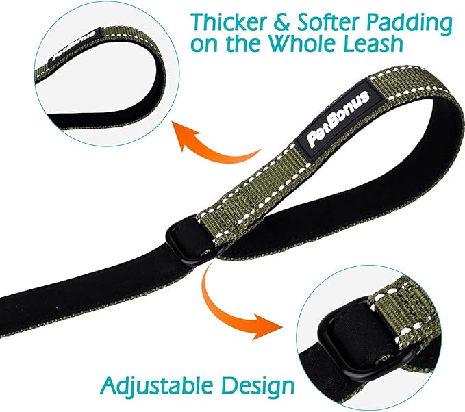 PetBonus Dog Leash Wrist Strap, Safety Strap for Retractable Leash, Lockable Reflective Short Dog Walking Lead with Adjustable Soft Padded Handle, Extra Layer Security for Pet Stroller (Army Green)