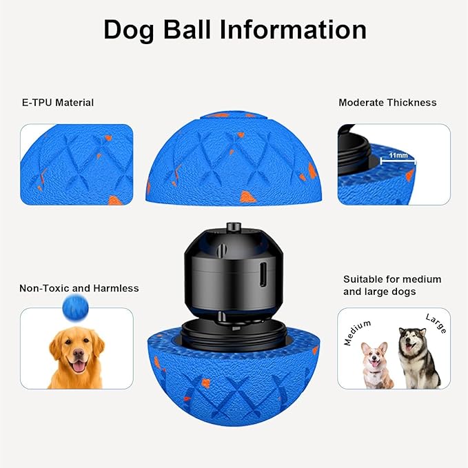 Moving Dog Toy, Interactive, Bouncing and Rotating, Silent Foam Material, IP54 Waterproof Rating, Smart Active Rolling, Stimulation Toys for Medium and to Keep Them Busy (Blue)
