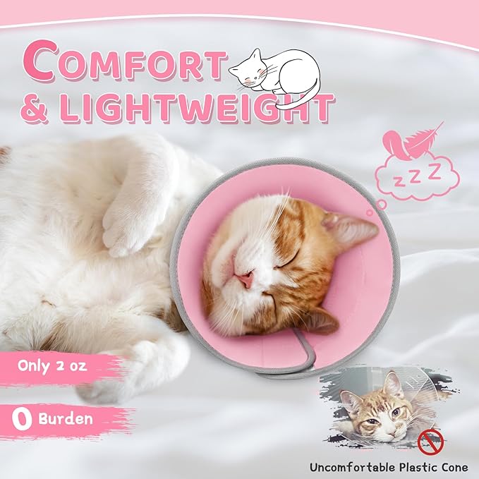 Cat Cone Collar Soft to Stop Licking, Adjustable, Foldable Lightweight Kitten Cones After Surgery Recovery for Cats & Kittens, Cat Cone Alternative, Easy Eating (Solid Pink, S)