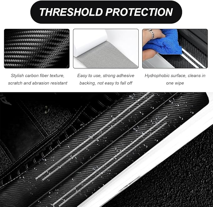 4 PCS Car Door Sill Protector, Waterproof Carbon Fiber Style Car Door Entry Guard Sill Protector, Anti-Scratch Door Threshold Strips Stickers for Most Vehicles, Car Accessories (White-4pcs)