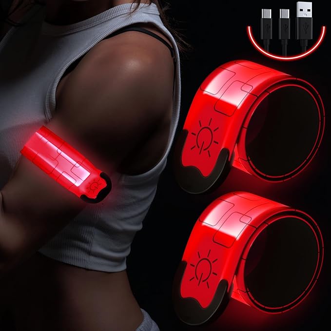 Simket LED Armband Rechargeable for Running(2 Pack), Running Lights for Runners, Running Lights, High Visibility Reflective Running Gear Adjustable Light Up Arm Bands for Men Women Kids