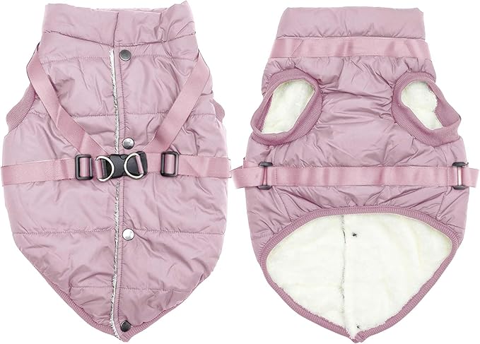 JoyDaog Dog Jacket with Harness,Fleece Lined Warm Puppy Coat for Winter,Soft Windproof Large Dog Vest,Light Pink XXXL