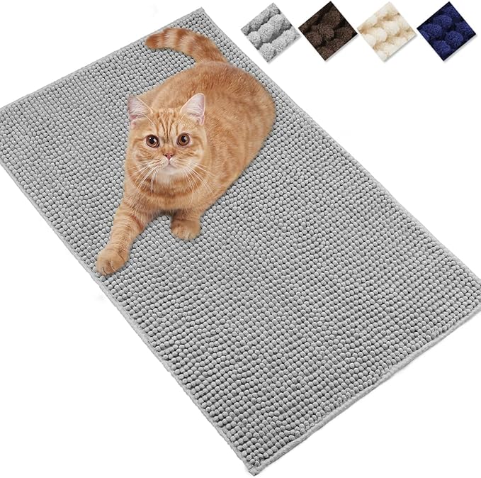 VIVAGLORY Cat Litter Mat Softgrip Litter Trapping Mat, Muddy Litterbox Rug for Indoor & Floor, Machine Washable Easy Clean Soft Microfiber for Cat, 35"× 25", Grey