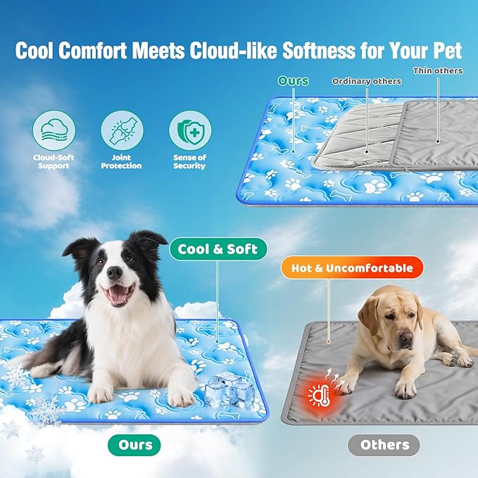 Dog Cooling Mat, Extra Large Cooling Dog Bed Mat for Indoor & Outdoor, Q-Max>0.5, Machine Washable Non-Toxic Portable Pet Cooling Pad for Kennel, Crate, Car - XL(44" x 30") - Blue