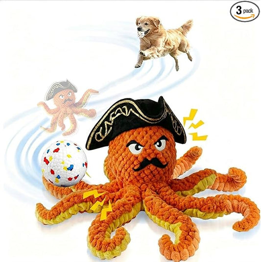2026 Interactive Dog Toys, Self Moving Octopus Dog Toy Set with 2 Balls - Automatic Wobble Ball & Durable Chew Ball, 4-in-1 Squeaky Plush Enrichment Toy to Keep Them Busy for Medium Large Dogs
