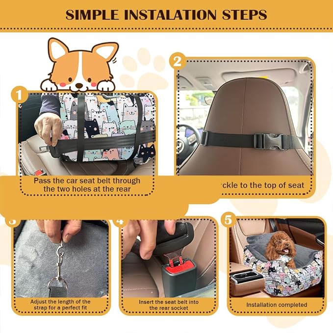 Dog Car Seats for Funny Fuzzy Pet Dogs Booster Car Seat Puppy Under 32 Lbs with Soft Plush Cushion&Washable Removable Cover