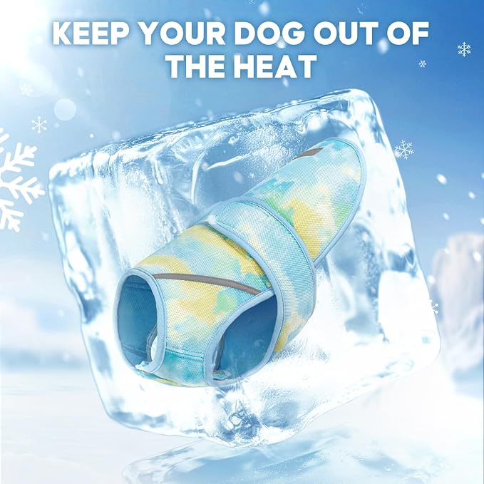 KYEESE Dog Cooling Vest, Lightweight Dog Cooler Jacket, 3D Breathable Mesh Pet Cooling Shirts for Summer with Reflective Stripe, Sun Protection Pet T Shirt for Beach, Hiking, Walking, Blue, L
