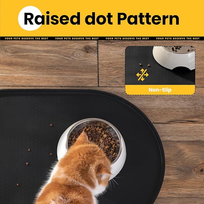 Conlun Dog Food Mat,Raised Edges Pet Food Mats for Spill Containment,BPA-Free Silicone Cat Dog Feeding Mat for Floor Waterproof,Rubber Pet Placemats for Food and Water Bowls 1/2 Inch