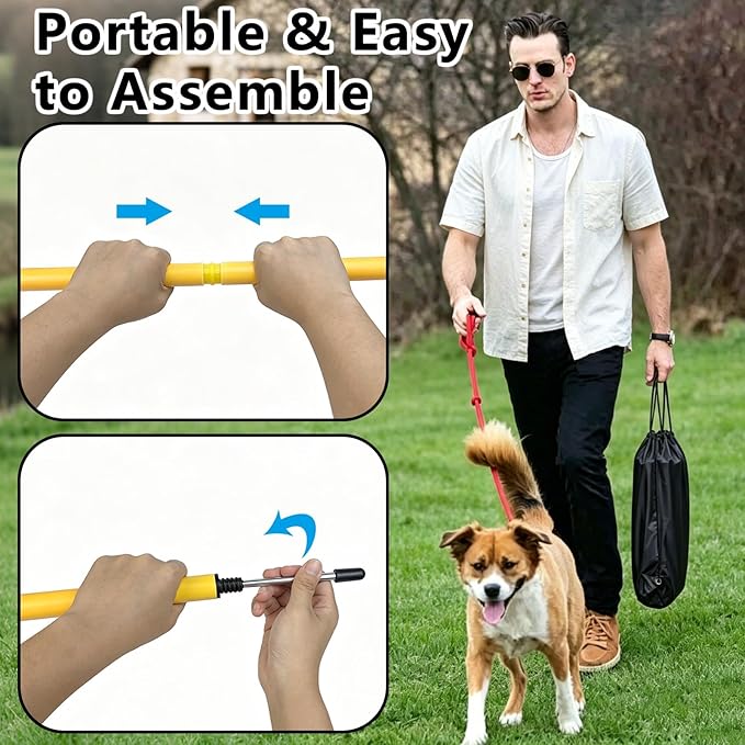 Dog Agility Weave Poles Set, 6-Piece Durable Slalom Weave Poles with Ground Stakes, Portable Obstacle Course Equipment for Puppies & Adult Dogs, Backyard Agility Training
