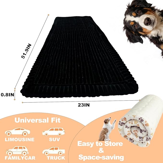 Dog Car Seat Cover for Back Seat, Black Flannel Pet Bed Mat, Non-Slip Waterproof Bottom, Washable Dog Bed & Seat Protector for Cars SUVs Trucks, Fits Backseat Extenders, 59.1 x 23 Inches