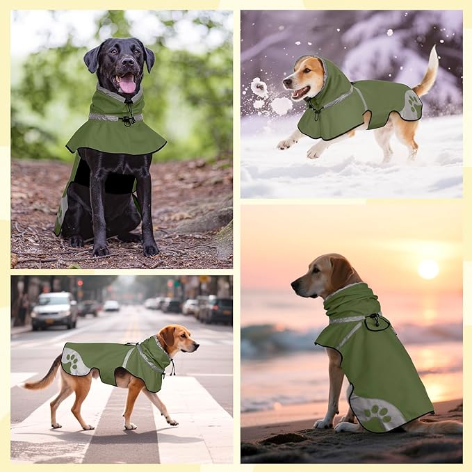 Dog Raincoat for Large Dogs, Adjustable Rain Jacket for Dogs, Waterproof Slicker Jacket for Adventures, Walking, Hunting（L,Dark Green）