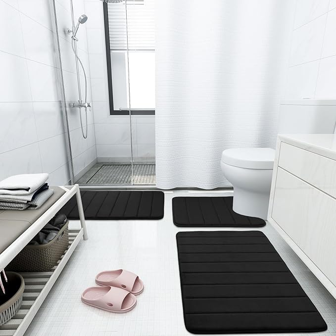 Buganda Memory Foam Bath Mat, 44" x 32", Ultra Soft and Non-Slip Bathroom Rugs, Water Absorbent and Machine Washable Bath Rug for Bathroom, Shower, and Tub, Black