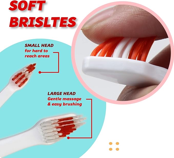 Pet Toothbrush for Dogs, Cats with Soft Bristles - Easy Teeth Cleaning & Dental Care, Non Slip Dual Head Dog Toothbrush for Medium & Large Pets, Toothpaste Not Included (Pack of 4(Red))