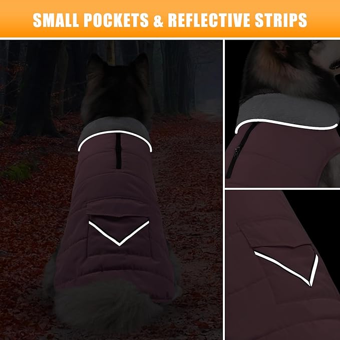 Dog Winter Coat for Extra Large Dogs, Easy on 3XL Dog Snow Jacket Velcro Waterproof Pet Puffer Clothes with Harness Hole Adjustable Reflective Quilted Pet Cold Weather Vest for Girl Female