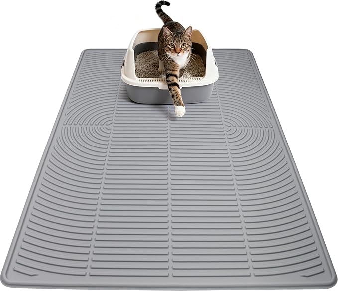 Cat Litter Mat Litter Trapping Mat, 40" x 28" Silicone Litter Box Mat Large, Non-Slip Cat Mat for Litter Boxs, Easy Clean Pet Food Mats for Floor Waterproof Silicone Cat Box Mat