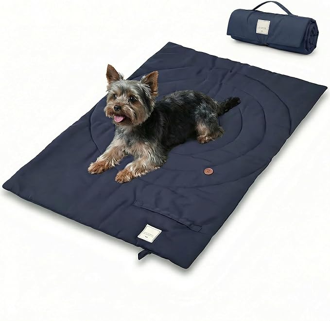 Travel Dog Bed | Camping Dog Bed | 37.4"x25.6" Waterproof Outdoor Dog Mat | Portable Place Mat for Dogs with Handle | Machine Washable | Easy Clean for Outdoor Adventures (Blue, Medium)