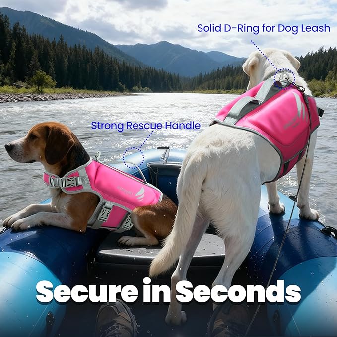 VIVAGLORY High Buoyancy Dog Life Vest, Swimming Vest with Handle, Dog Life Jacket for Swimming & Boating, Buoyancy for Puppy Doggy, S, Pink