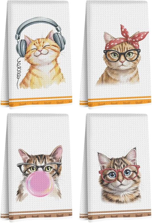 Hanamiya Na 4 Pcs Funny Cat Kitchen Hand Towels 24x14 Inch, Cute Hand Towels for Home Kitchen Bathroom Farmhouse Decor, Cat Mom Lover Lady Gifts for Women Friend Grandma