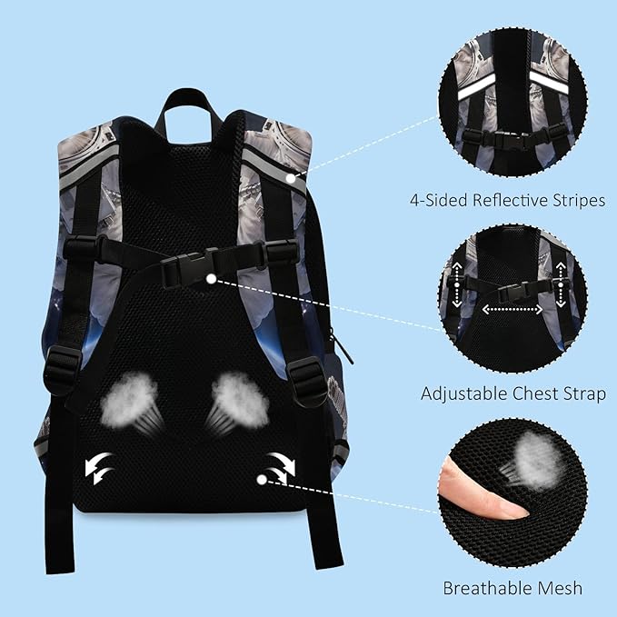 Astronaut Cat Toddler Backpack with Harness Leash Chest Buckle, Kids Schoolbag for Nursery Kindergarten Girls Boys 10.2×5.9×12.9 inch