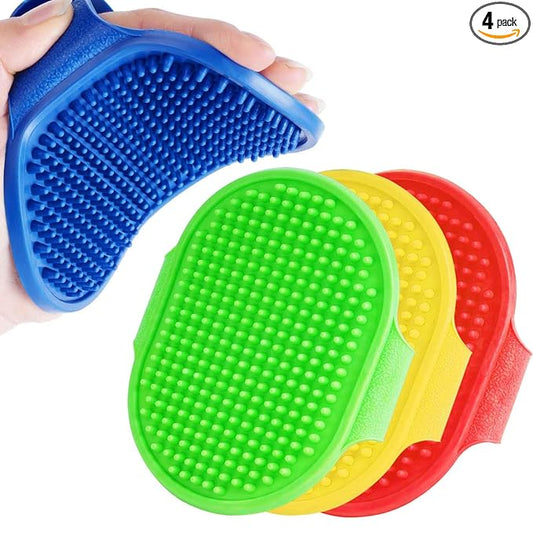 4 Pack Dog Grooming Brush, Premium Soft Silicone Pet Bath Brushes with Adjustable Handle, Shampoo Soothing Comb for Wet Dry Long Short Haired Dogs & Cats Massaging, Deshedding
