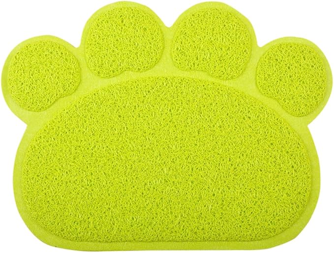 Paw-Shaped Cat Litter Box Mat,10 Colors Available,15.75x11.75 Inches (Lime)