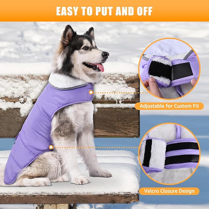 Dog Winter Jacket for Extra Large Dogs, Easy on 3XL Dog Snow Coat Velcro Waterproof Pet Puffer Clothes with Harness Hole Adjustable Reflective Quilted Pet Cold Weather Vest for Girl Female