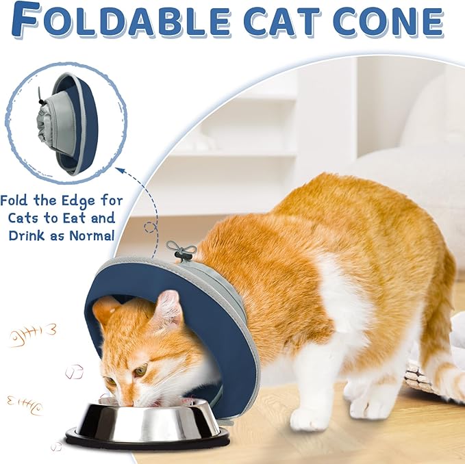 Cat Cone Collar Soft to Stop Licking, Adjustable, Foldable Lightweight Kitten Cones After Surgery Recovery for Cats & Kittens, Cat Cone Alternative, Easy Eating (Solid Blue, L)