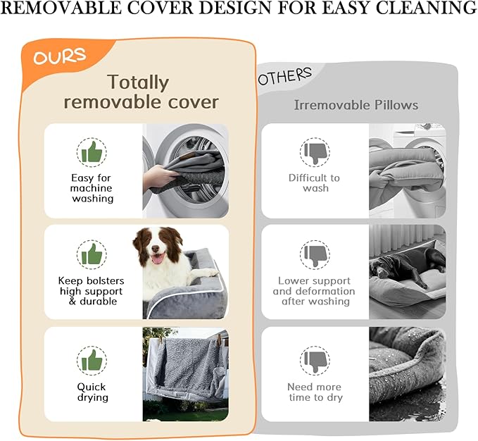 Comfort Expression Orthopedic Dog Bed for Extra Large Dogs 53x42 Inch, Waterproof Supportive Egg Crate Foam XXL Pet Bed with Removable Bolsters, Dog Couch with Washable Cover & Non-Slip Bottom, Grey