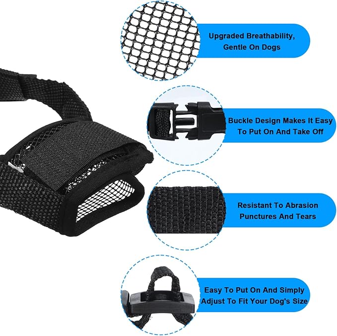 Ouligay 2 PCS Soft Mesh Dog Muzzle for Small Dogs Short Snout Breathable Dog Mouth Guard Puppy Muzzle Dogs Muzzles for Short Snoutbiting Chewing Grooming, Allow Panting Drinking (Black,M)