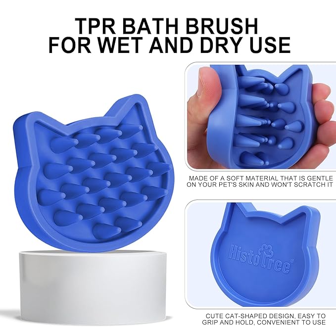 Blue Cat-Shaped Dog Shampoo Brush Dog Washing Brush Massage Bath Brush for Dogs Cats Remove Loose Hair Knots Gentle Pet Grooming Tool Deep Cleansing
