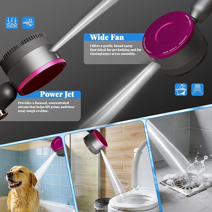 High Pressure Shower Head, 30° Adjustable 4 Modes Handheld Shower Head and Hose Set with 5 Filters, 59‘’ Hose & Bracket, Power Swivel Filtered Showerhead for Remove Residual Chlorine (Gray)