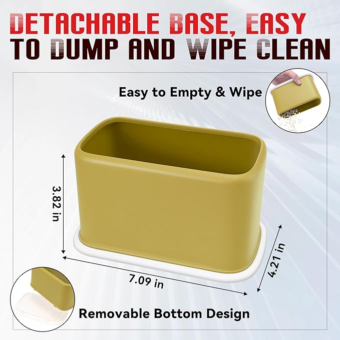 Metal Cat Litter Scoop with Holder, Heavy Duty Deep Sifter with Dual-Hole (10mm/5mm) for Pellets & Clay, Non-Stick (Yellow)
