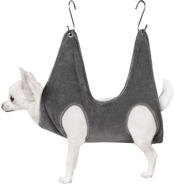 Petmolico Pet Dog Sling Hammock for Nail Clipping, Dog Grooming Hammock for Nail Trimming, Dog Lift Harness for Grooming, Gray, Small