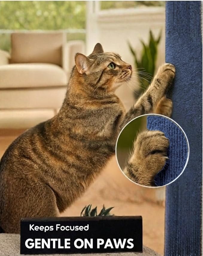 Corner & Wall Cat Scratch Mat, Self-Adhesive Trimmable Cat Scratcher, Wall Mounted Scratching Pad for Indoor Cats, Sofa Furniture Protector, Cat Post Cover Replacement (Blue, 23.6''x11.8'', 3-Pack)