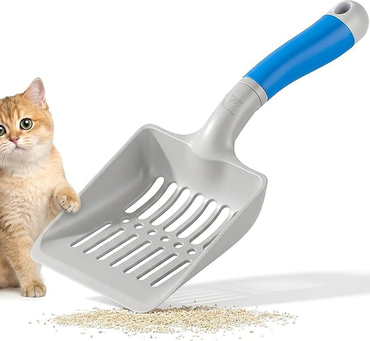 Li&Zhao Cat Litter Scoop - Plastic Cat Scooper for Litter Box with Ergonomic Silicone Handle, Comfortable Cat Poop Scooper for Easy Clean Kitty Poop Lifter Tool (Blue)