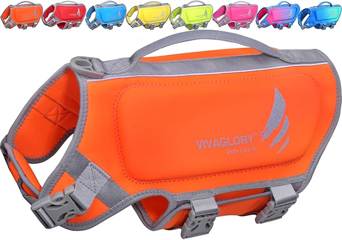 VIVAGLORY High Buoyancy Dog Life Vest, Swimming Vest with Handle, Dog Life Jacket for Swimming & Boating, Buoyancy for Puppy Doggy, XS, Orange