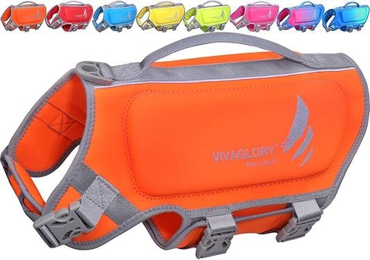 VIVAGLORY High Buoyancy Dog Life Vest, Swimming Vest with Handle, Dog Life Jacket for Swimming & Boating, Buoyancy for Puppy Doggy, XS, Orange