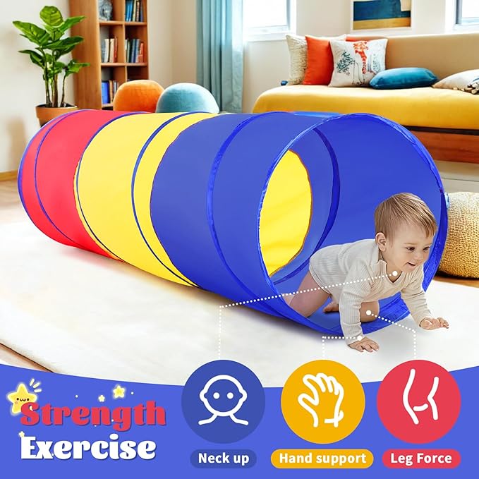 Hoohtoot Kids Play Tunnel Tent for Toddlers, Colorful Pop Up Crawl Through Passage, Indoor & Outdoor Tunnel Toy for Kids Backyard Playset, Dog Cat Pet Pipe (Red, Yellow and Blue Mesh Tunnel)