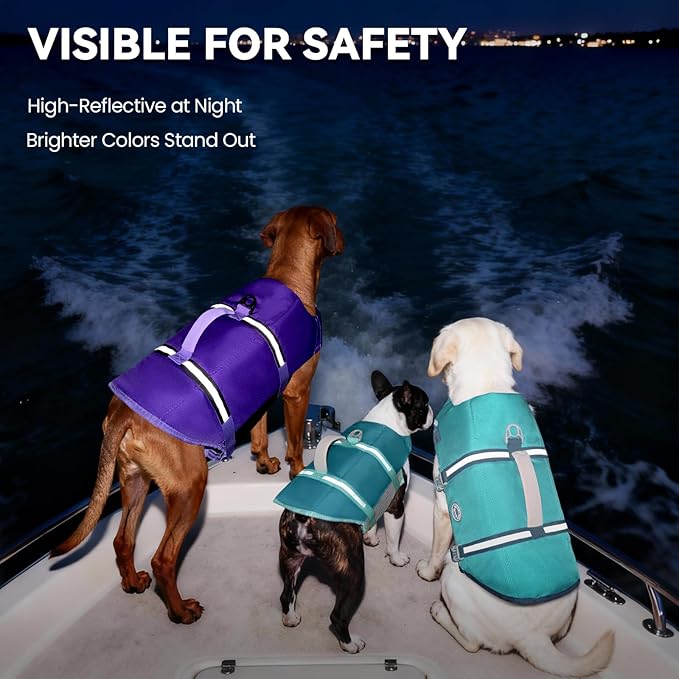 VIVAGLORY Rip Stop Dog Life Vest, Swimming Vest with Handle, Buoyancy for Doggy Puppy, Dog Life Jacket for Swimming & Boating, XS, Turquoise
