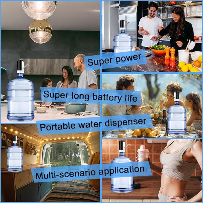 5 Gallon Water Dispenser Automatic contactless Electric Portable Drinking Water Bottle Pump,Smart USB Charging, for Camping Rechargeable 5 Gallon jug Pump (Black)
